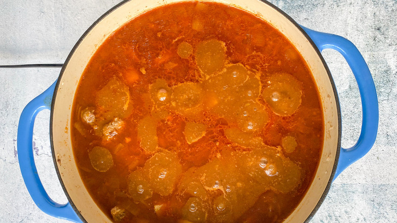 pot of beef stew simmering