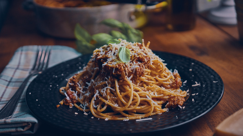 spaghetti Bolognese with garnish