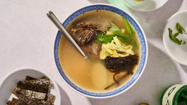 Korean Lunar New Year soup in bowl