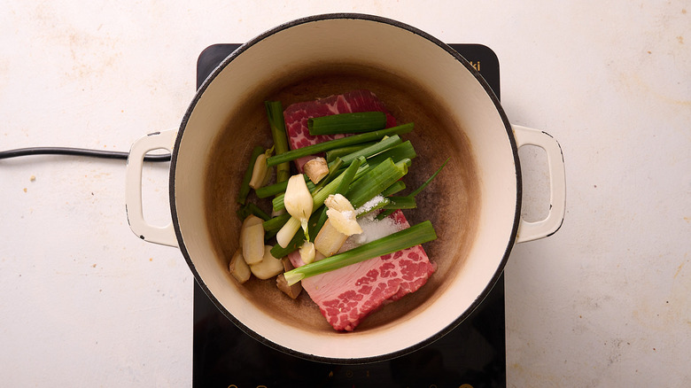 Soup ingredients in pot