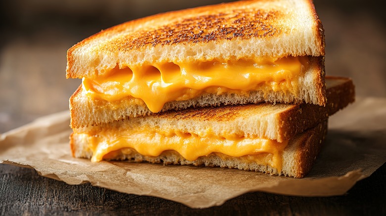 Close-up of a homemade grilled cheese sandwich