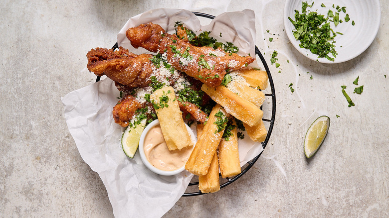 fish and chips in basket