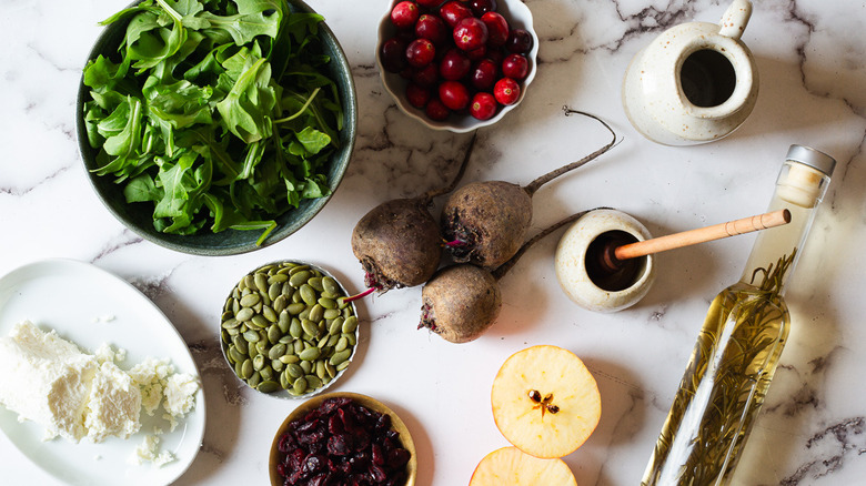 ingredients for beet apple cranberry salad