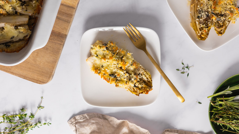 Endive gratin on a serving plate  