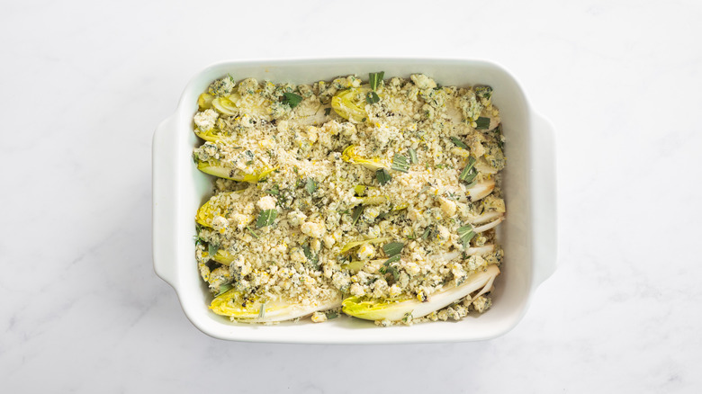 Endive gratin in baking dish 