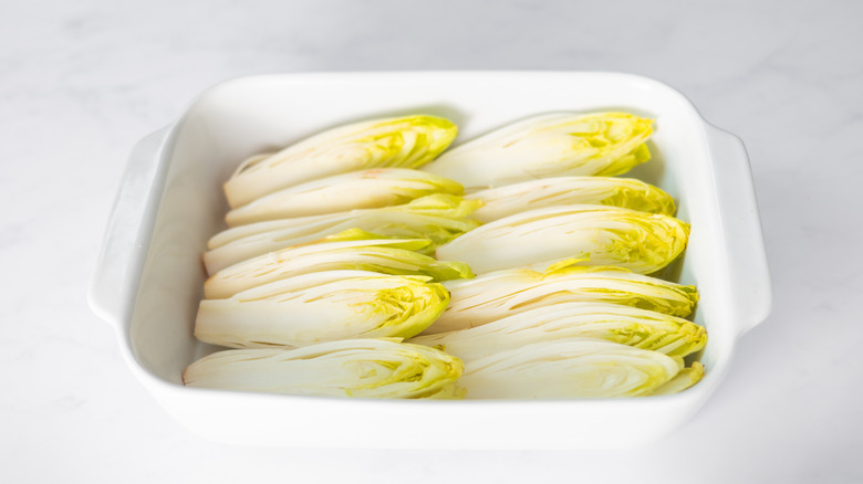 Endives in baking dish 