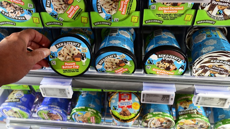 freezer of Ben & Jerry's ice cream