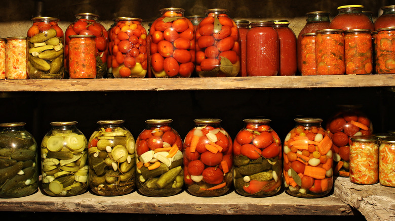 glass jars on shelves