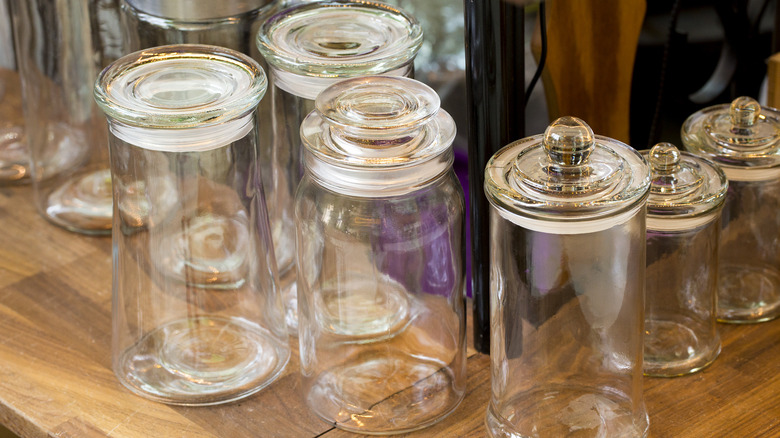 row of glass jars