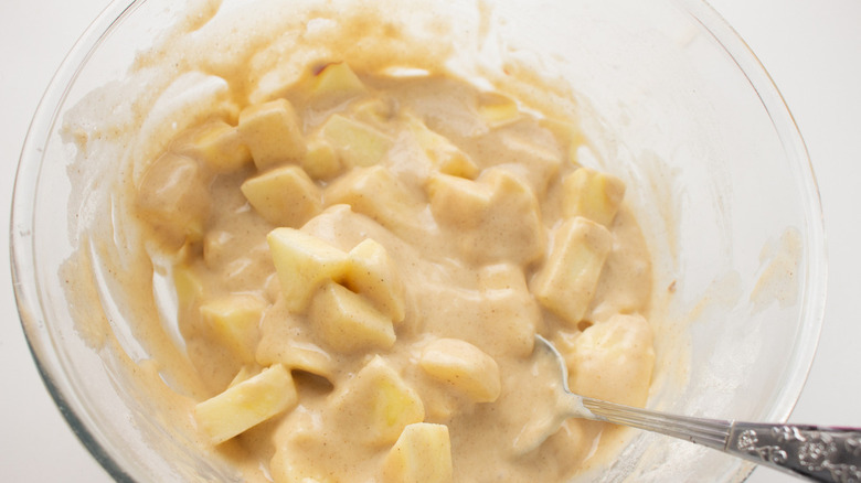 apple fritter batter in bowl