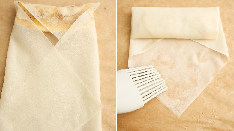 wrapping banana in lumpia sheet