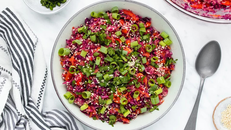 Asian cabbage slaw in bowl