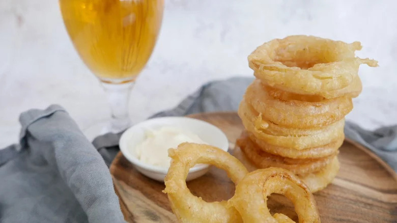 stacks of fried onion rings