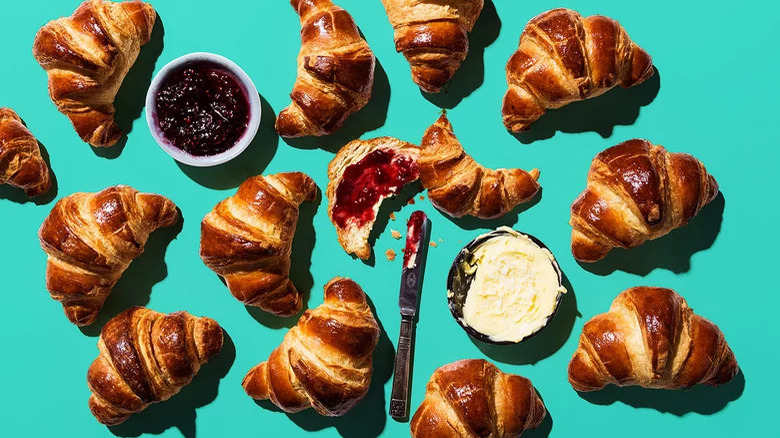 Croissants with butter and jam