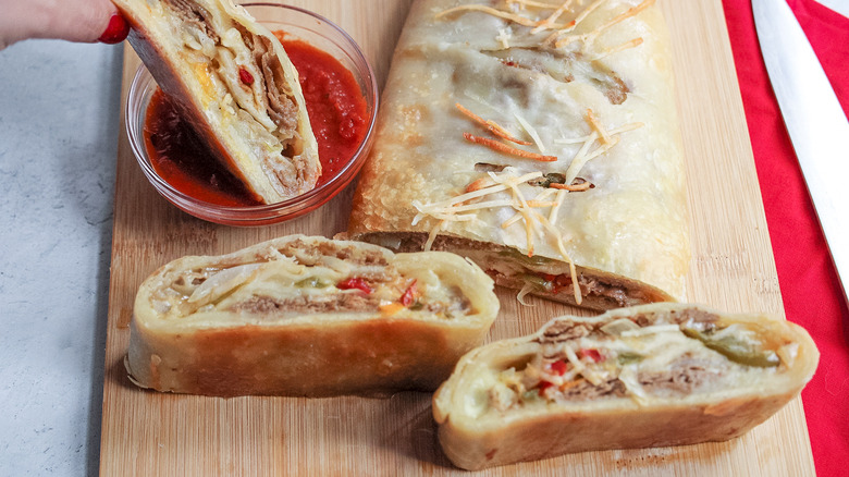 stromboli on cutting board