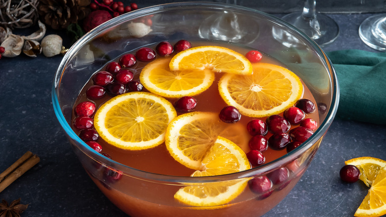 bowl of punch and fruits