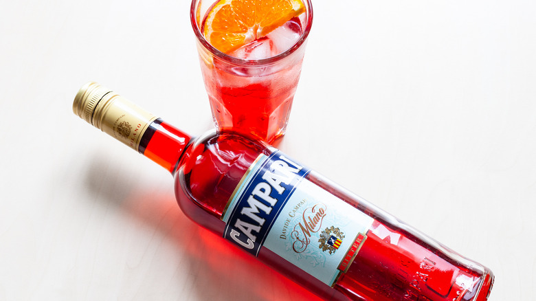 Campari bottle and cocktail