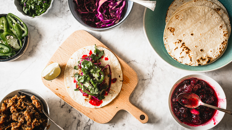 duck confit tacos assembly