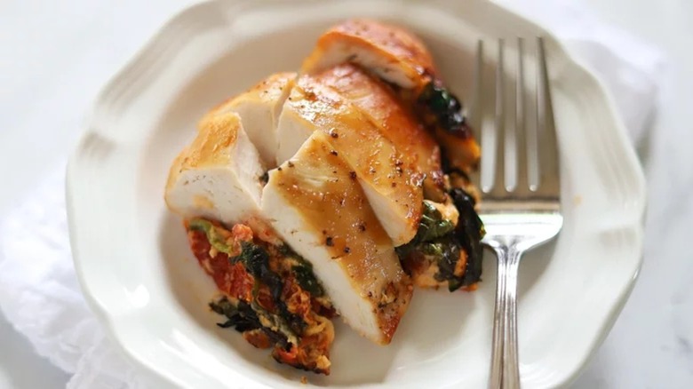 Sliced stuffed chicken breast