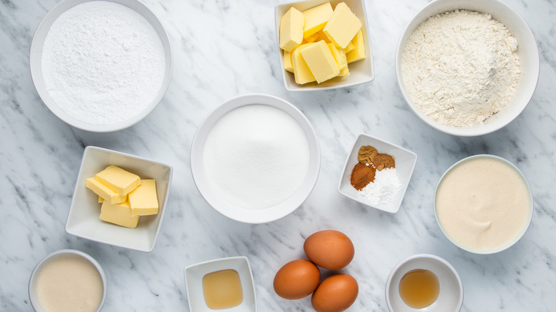 eggnog cake ingredients on counter 