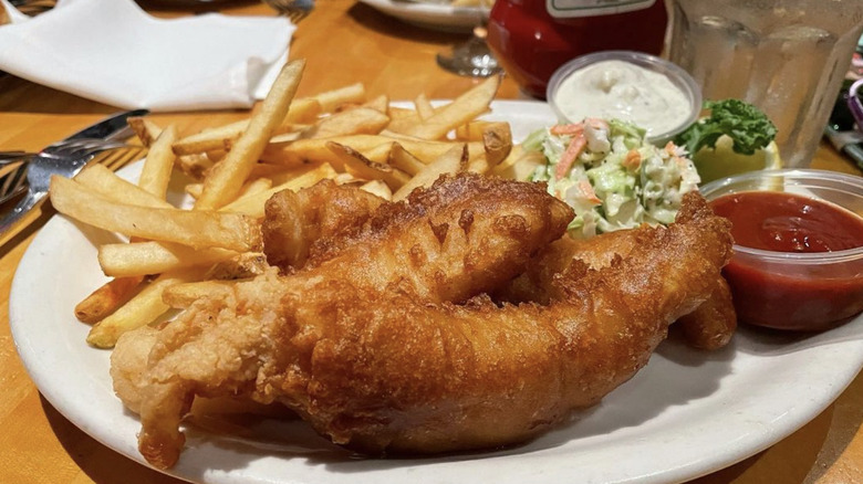 Fish and chips with ketchup