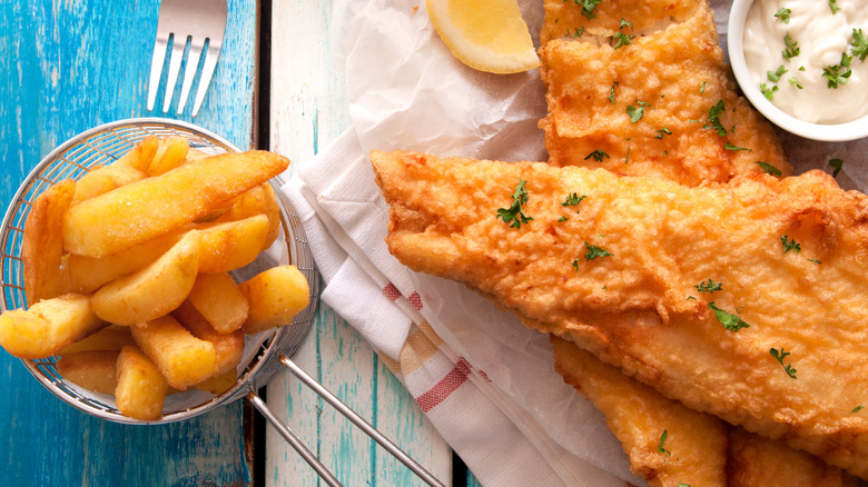 Fish and chips with fork