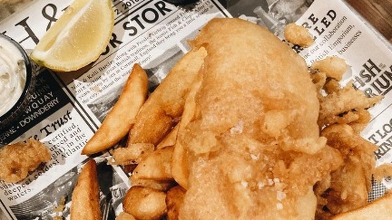 Fish and chips on newspaper