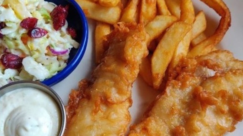 Fish and chips with coleslaw