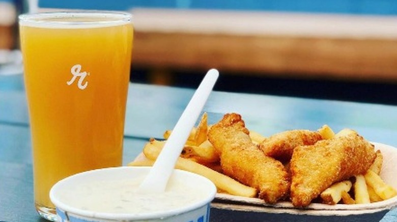 Fish and chips with beer