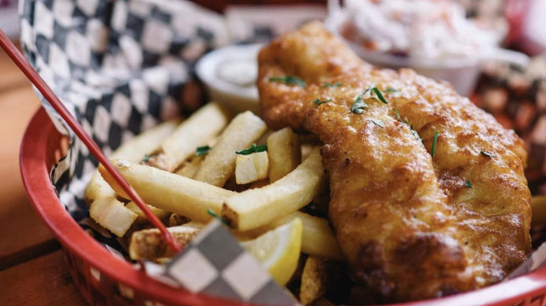 Fish and chips in basket