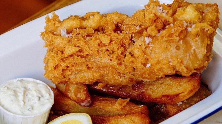 Fish and chips with tartar sauce