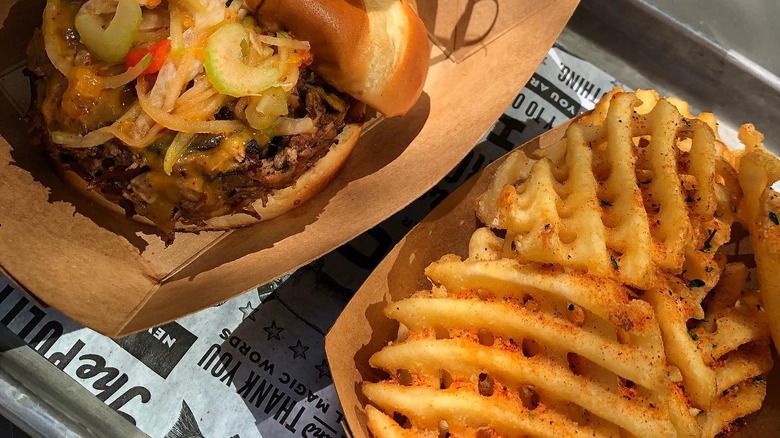 barbecue waffle fries and sandwich