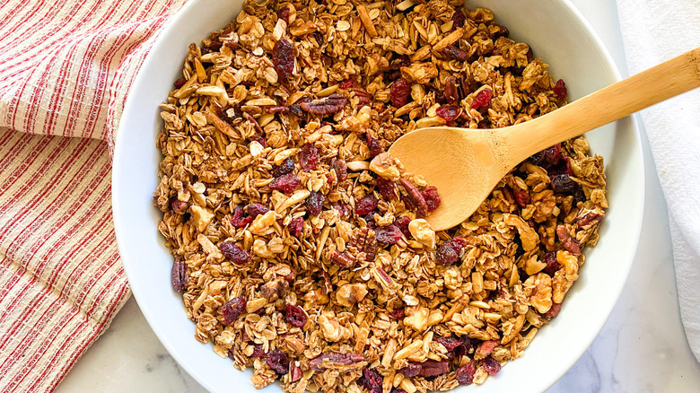 mixed in berries, granola