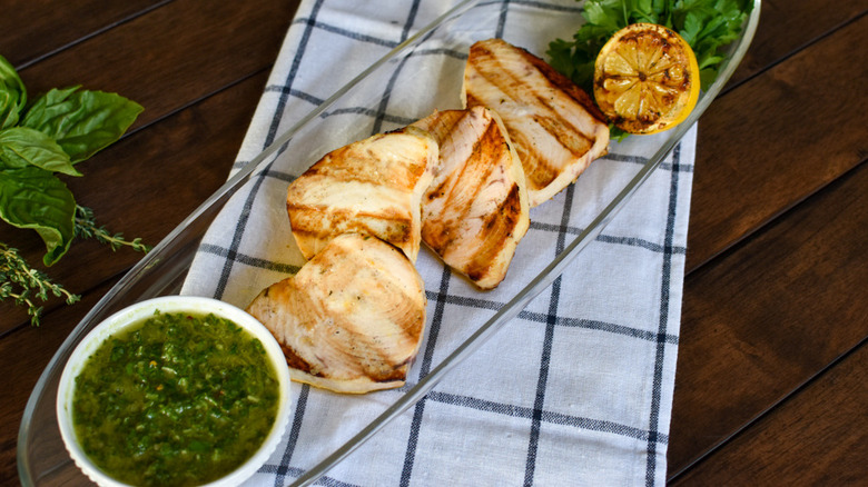 swordfish on a serving platter