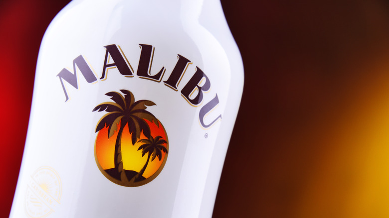 Malibu rum bottle close up