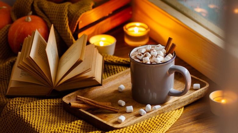 hot cocoa on a tray