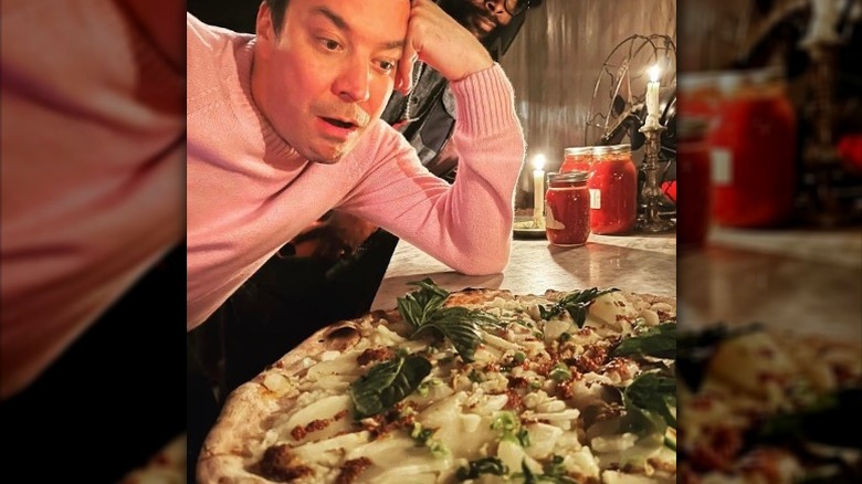 Jimmy Fallon with Lucali pizza