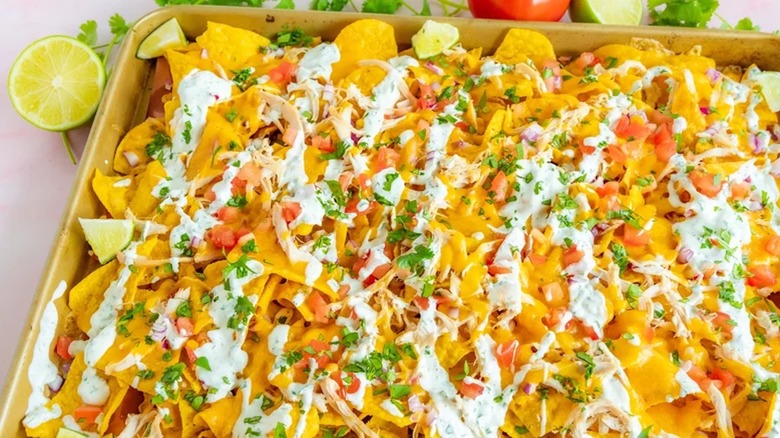 Sheet pan of nachos