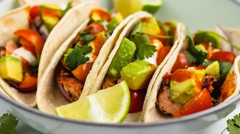 Salmon tacos with lime