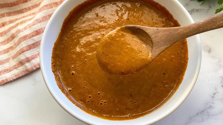 Mole sauce with spoon