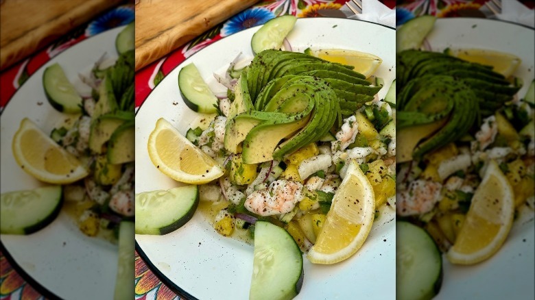 Ceviche with lemons cucumber avocado 