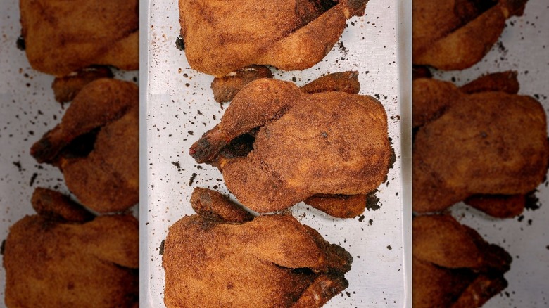 Chickens coated with seasoning