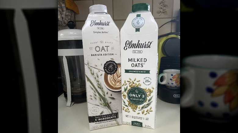 Cartons of Elmhurst oat milk