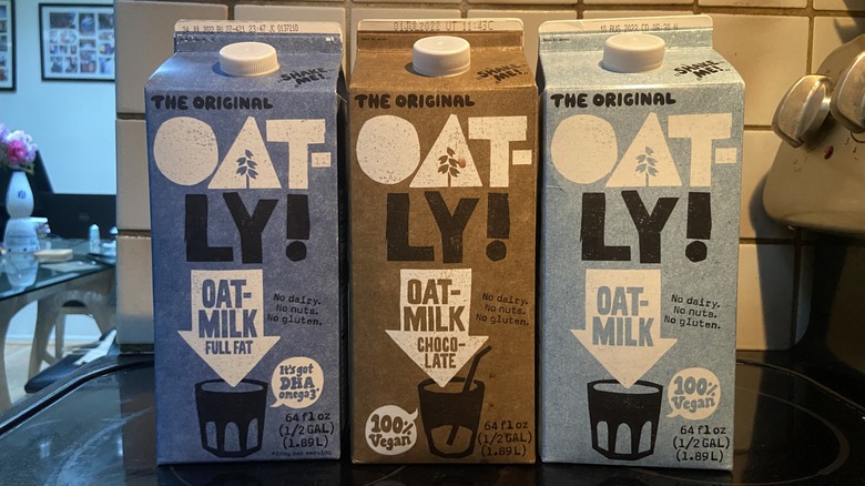 Cartons of Oatly oat milk