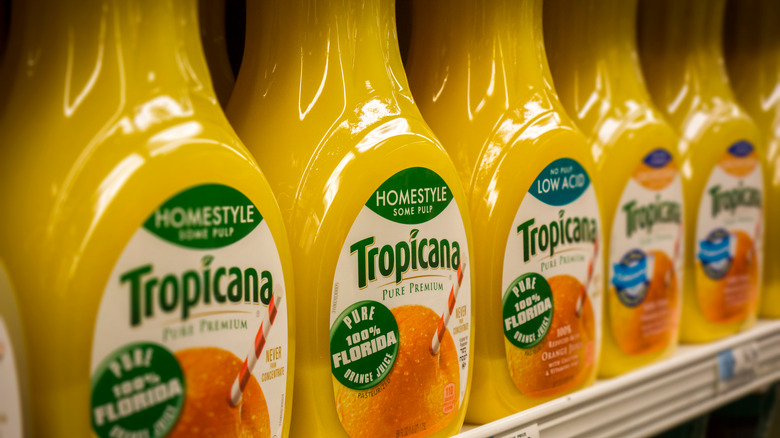 bottles of tropicana oj on shelf