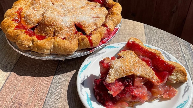 Plated apple rosewater raspberry pie