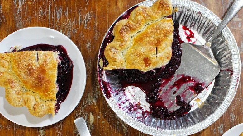 Slices of triple berry pie