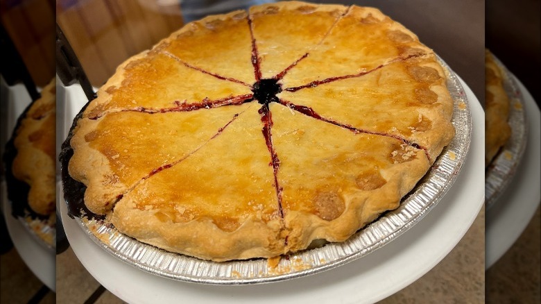 Fresh, sliced huckleberry pie