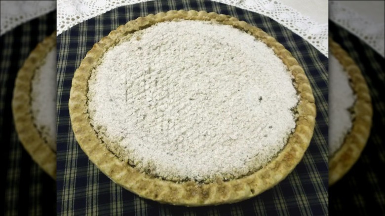 Whole shoofly pie on table