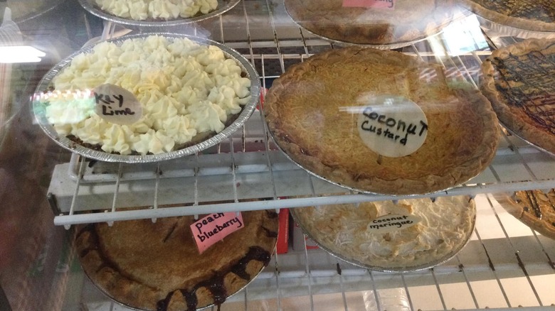 Multiple pies on display